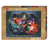 Heye Verlag Puzzle Map Art Space World – 1500 pièces, vintage illustratif bleu foncé/vert doré