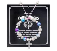 Hyacinthy Bracelets de première communion pour femme, cadeau de première communion pour filles, bracelet réglable avec croix avec carte, bracelet de confirmation de baptême, bijou religieux, cadeau de
