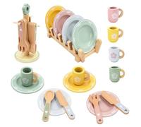 Hyacinthy Dinette en Bois Enfant, Lot de 22 Jouets de Cuisine en Bois pour 4 Personnes, Jeu de Vaisselle de Cuisine, Accessoires Cuisines pour Enfant, Jouet de Jeu de Rôle pour Filles Garçons 3+ Ans