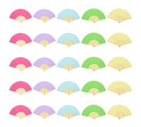 Hyacinthy Lot de 25 Eventail mariage, 5 couleurs Eventail Pliant Ventilateur Bois Papier, éventails en papier, cadeau d'été pour mariage fête maison décoration murale