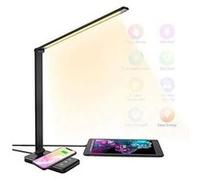 Hyadiertech lampe de bureau led avec chargeur sans fil, lampe de table dimmable 10 niveaux 5 modes, lampe de chevet tactile réglable flexible, port