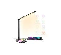 Hyadiertech lampe de bureau led avec chargeur sans fil, lampe de table dimmable 10 niveaux 5 modes, lampe de chevet tactile réglable flexible, port