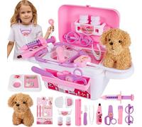HYAKDIS Malette Docteur Enfant, Veterinaire Enfant avec Chien la Peluche, Jouet Valisette Vétérinaire, Médical Jeux d Imitation 3 Ans