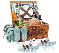 HYBDAMAI Ensemble de panier de pique-nique pour 4 personnes avec compartiment isotherme et nappe de pique-nique imperméable, sangle détachable, couverts, pour camping, plage, randonnée, barbecue et