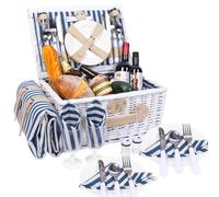 HYBDAMAI Panier de pique-nique isotherme, couverture imperméable, sangle amovible, sac à vin, couverts, camping, plage, randonnée