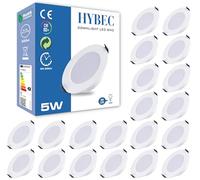 HYBEC - Downlight LED plafond encastrable, downlight LED 5W, spot LED intérieur plafond, driver inclus, lumière froide 6500ºK* (Pack 20)
