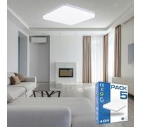 HYBEC - Plafonnier LED Multifonction Pour Salle de Bain, Salon, Cuisine, Chambre, Garage - Carré, Blanc Neutre 4000K, 40W (Pack de 5)