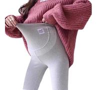 HYBEW Pantalon de grossesse taille haute doublé en polaire avec bande ventrale réglable en coton doux pour le troisième trimestre d'hiver leggings de maternité confortables, gris clair, increase XL
