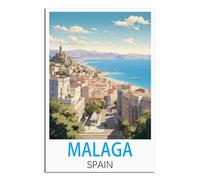 HYBFQXELL Poster de voyage vintage de Malaga Espagne, affiches et impressions sur toile pour décoration murale moderne pour chambre à coucher (30 x 45 cm)
