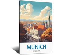 HYBFQXELL Poster de voyage vintage de Munich Allemagne, affiche sur toile et décoration murale moderne pour chambre à coucher (20 x 30 cm)