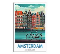 HYBFQXELL Poster vintage de voyage Amsterdam Pays-Bas - Impression sur toile et décoration murale moderne pour chambre à coucher - 20 x 30 cm
