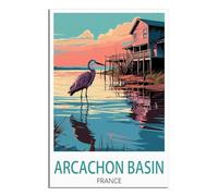 HYBFQXELL Poster vintage sur toile représentant le bassin d'Arcachon, le coucher du soleil et le coucher de soleil, décoration murale moderne pour chambre à coucher (20 x 30 cm)