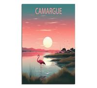 HYBFQXELL Poster vintage sur toile représentant le coucher de soleil de Camargue en France (20 x 30 cm) - Décoration murale moderne pour chambre à coucher