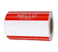 Hybsk Lot de 200 étiquettes autocollantes « Hello My Name Is Red » - 8,9 x 6,5 cm - Total de 200 étiquettes par rouleau (rouge)