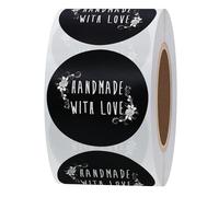 Hybsk Lot de 500 étiquettes rondes faites à la main avec amour avec cœur 3,8 cm