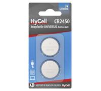 HyCell Piles Boutons au Lithium CR2450 3V, 2 pièces, Longue durée de Vie, pour Calculatrice, Balance, Horloge, clés de Voiture, Ouverture de Garage, télécommande, lumière