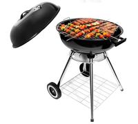HYCHIKA Barbecue Charbon de Bois, Barbecues à charbon 47cm 18inch Rond Vertical BBQ Compact Grill avec Couvercle Grille Chromée Roues, pour le Jardin Balcon Camping L'extérieur