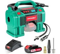 Hychika Compresseur D'air Portatif 18v, Electrique Gonfleur Pneus Voiture, Alimenté Par 2a Batterie/Allume Cigare, Affichage Numérique De La Pression, Led Intégré, Convient Pour Voiture, Moto