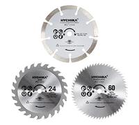 HYCHIKA Lames de Scie Circulaire 115 mm, Mini Scie Circulaire 3 Lames (24T TCT Lames de Scie, 60T HSS Lames de Scie; Lames Diamantées) Pour Couper Le Bois, Le Métal Tendre, Les Carreaux
