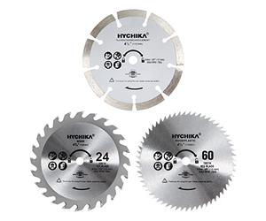 HYCHIKA Lames de Scie Circulaire 115 mm, Mini Scie Circulaire 3 Lames (24T TCT; 60T HSS; 9T) Pour Couper Le Bois, Le Métal Tendre, Les Carreaux