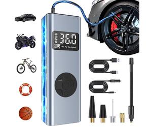 HYCHIKA Mini Compresseur à Air Portatif, 12V 6000mAh Gonfleur Pneus Voiture Gonfleur Electrique Pompe a Velo 150PSI avec Écran LCD + Lampe LED, 4 Modes pour Voiture, Velo, Moto, Balle