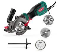 HYCHIKA Mini Scie Circulaire 750W 3500TR/MIN, Scie Compacte avec 3 Lames (24T/60T/9T) pour Bois, Métal et Carrelage, Coupe Biseautée 45°/90° (Profond. Max 48mm), Bricolage
