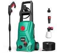 HYCHIKA Nettoyeur Haute Pression, 110 Bar Max. 410 l/h Débit 1500W Lave-auto Portable avec Réservoir Mousse, Tuyau 5m Câble 5m, Nettoyeurs Haute-pression Idéal pour Voitures Clôtures Patios