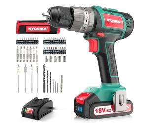 HYCHIKA Perceuse Visseuse Sans Fil 60Nm, 18V Professional Perceuse Percussion Sans Balais avec2.0Ah Li-ion Batteries, 53PCS Accessoires, Réglage du Couple 21+3, Chargeur Rapide, LED Intégrée