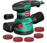 HYCHIKA Ponceuse Orbitale 450W, 6 Vitesses, 6000-12000 OPM. | Dépoussiérage Efficace, 20 Papiers de Verre, Ponceuse Excentrique pour Bois et Métal.