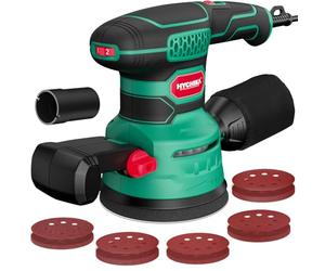 HYCHIKA Ponceuse Orbitale 450W, 6 Vitesses, 6000-12000 OPM. | Dépoussiérage Efficace, 20 Papiers de Verre, Ponceuse Excentrique pour Bois et Métal.