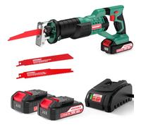 HYCHIKA Scie Sabre sans fil 18V, Vitesses Réglables 0-2800SPM, 2 Lames, Chargeur Rapide, Lumière LED, Idéal pour Coupe de Bois, Branches, Métal (Avec 2 batteries 2Ah)