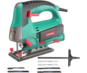 HYCHIKA Scie Sauteuse 800W, 800-3000SPM, 6 Vitesses Réglables, 4 Modes de Coupe, Angle d'inclinaison ±45 °, 6 Lames de Scie, Changement de Lames Rapide