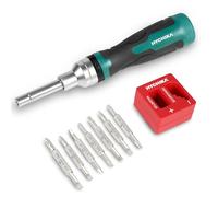 HYCHIKA Tournevis à cliquet 16 en 1 multi-embouts - Kit de tournevis à cliquet tout-en-un avec tournevis Phillips, plats, Torx, carrés, hexagonaux et clés à écrou à double tête