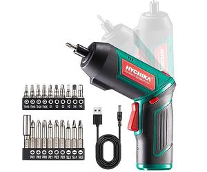 HYCHIKA Visseuse Sans Fil 6 Nm, Visseuse Devisseuse Sans Fil 2000mAh 3.6V avec 20 Accessoires, Lampe LED, Mandrin Magnétique, Câble de Chargement USB