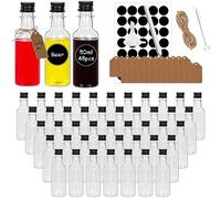 HYCKee Lot de 48 mini bouteilles d'alcool miniatures de 50 ml avec bouchons à vis noirs pour Sloe Gin, Sauce, Spiritueux, Sirop, Huile, Liquides, Mini Shots, Petites Bouteilles en Plastique avec