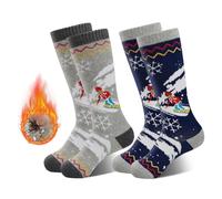 HYCLES Lot de 2 paires de chaussettes de ski pour enfants garçons et filles, chaussettes thermiques colorées et chaudes, chaussettes d'hiver douces et respirantes pour l'extérieur, le ski, le patinage