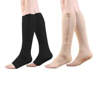 HYCOPROT Chaussettes de Compression Médicale à Glissière 15-20 mmHg 2 Paires Bas de Contention Ouvert pour Femmes et Hommes Soutien Varices Course Pied Grossesse Infirmières Voyages