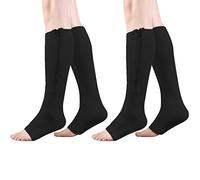 HYCOPROT Chaussettes de Compression Médicale à Glissière 15-20 mmHg 2 Paires Bas de Contention Ouvert pour Femmes et Hommes Soutien Varices Course Pied Grossesse Infirmières Voyages