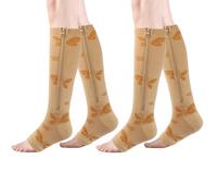 HYCOPROT Chaussettes de Compression Médicale à Glissière 15-20 mmHg 2 Paires Bas de Contention Ouvert pour Femmes et Hommes Soutien Varices Course Pied Grossesse Infirmières Voyages