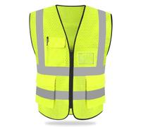 HYCOPROT Gilet De Sécurité Réfléchissant Haute Visibilité Vêtements Travail Directeur Exécutif Gilet Veste Zip Brace Sécurité Téléphone Mobile Titulaire D'identité De Poche 3D (Jaune-Maille, 4XL)