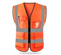 HYCOPROT Gilet De Sécurité Réfléchissant Haute Visibilité Vêtements Travail Directeur Exécutif Gilet Veste Zip Brace Sécurité Téléphone Mobile Titulaire identité (Orange, 3XL)