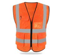 HYCOPROT Gilet De Sécurité Réfléchissant Haute Visibilité Vêtements Travail Directeur Exécutif Gilet Veste Zip Brace Sécurité Téléphone Mobile Titulaire D'identité De Poche 3D (Orange-Maille, XXL)