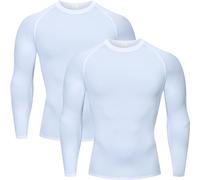 HYCOPROT Tee Shirt Compression Homme T-Shirt à Manches Longues Séchage Rapide Respirant pour Entraînement, Gym, Course à Pied（L, Blanc）