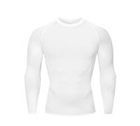 HYCOPROT Tee Shirt Compression Homme T-Shirt à Manches Longues Séchage Rapide Respirant pour Entraînement, Gym, Course à Pied (FR/ES, Alpha/Lettres, M, Taille Normale, Taille Normale, Blanc)