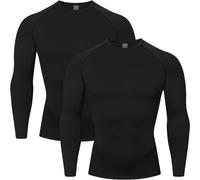 HYCOPROT Tee Shirt Compression Homme T-Shirt à Manches Longues Séchage Rapide Respirant pour Entraînement, Gym, Course à Pied（L, Noir）