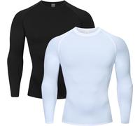 HYCOPROT Tee Shirt Compression Homme T-Shirt à Manches Longues Séchage Rapide Respirant pour Entraînement, Gym, Course à Pied（XL, Noir/Blanc）