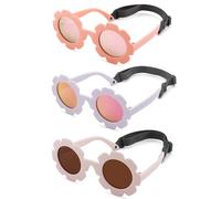 Hycredi Lunettes de soleil polarisées flexibles et pliables avec sangle pour nouveau-né fille 0-24 mois, B53* Miroir rose mat/rose + miroir violet/violet rouge + beige mat blanc/marron, Small