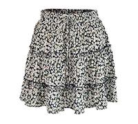 HYCYYFC Jupe Femme été imprimé Floral Taille Haute Cordon de Serrage superposé à Volants Boho A-Ligne plissée Patineuse Mini Jupe (Color : A, Size : L)