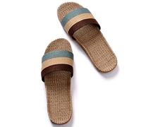 HYCYYFC Pantoufles pour femmes chaussures d'intérieur confortables pour intérieur/extérieur, chaussons confortables à bout ouvert pour femmes, semelle dure, glissières en chanvre et lin avec soutien