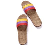 HYCYYFC Pantoufles pour femmes chaussures d'intérieur confortables pour intérieur/extérieur, chaussons confortables à bout ouvert pour femmes, semelle dure, glissières en chanvre et lin avec soutien
